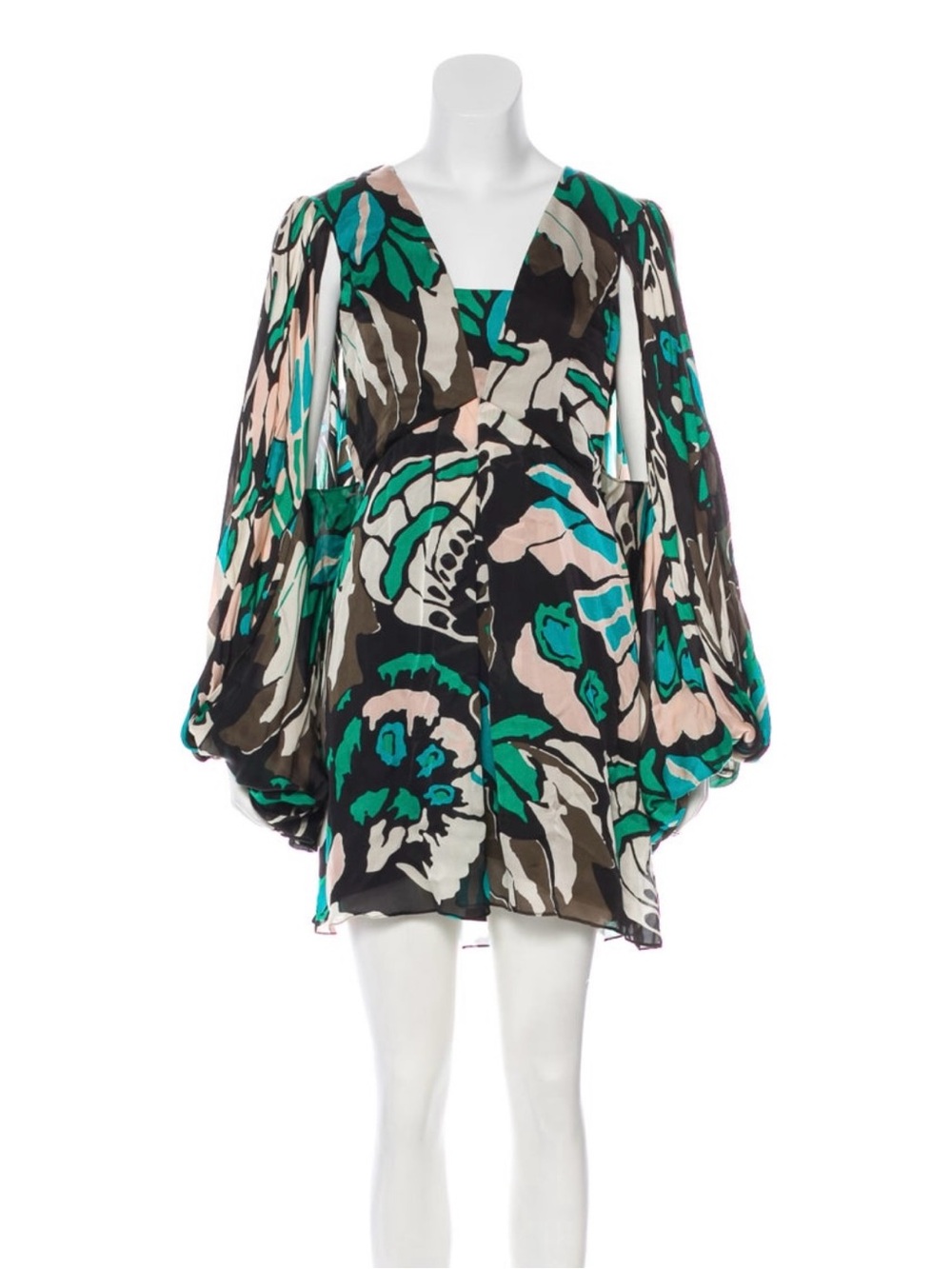 Temperley London Silk Black Floral Long Sleeve Mini Dress